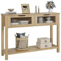 Farmhouse Console Table with 2 Glass Drawers & Shelf