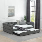 Grey Full Size Velvet Upholstered Daybed with Button and Copper Nails