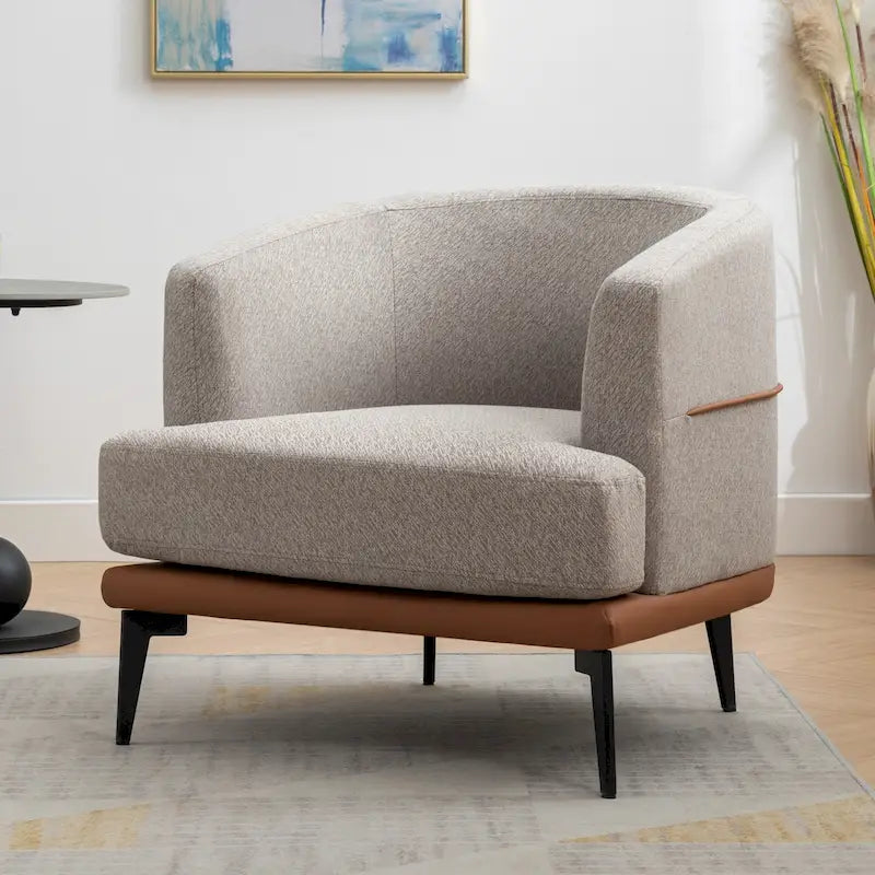Modern Two-Tone Barrel Fabric Chair, Upholstered Round Armchair For Living Room Bedroom Reading Room, Burnt Orange
