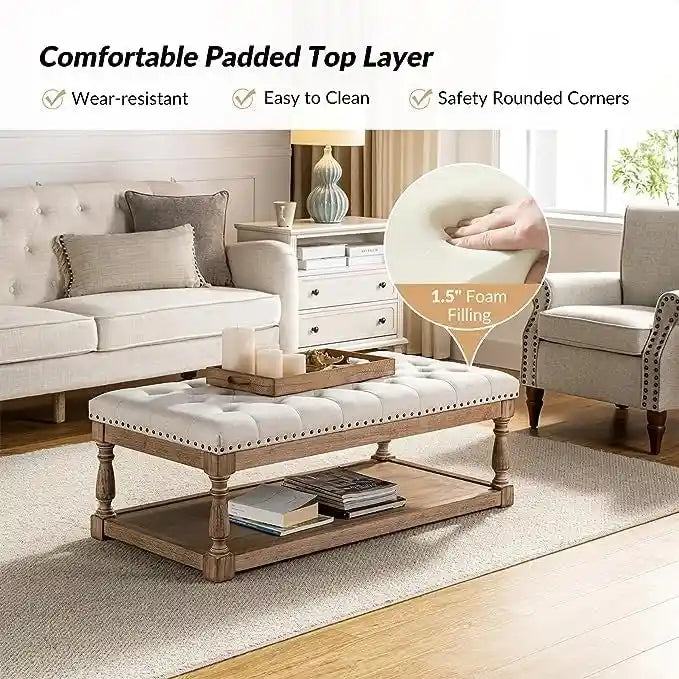 Upholstered Traditional Rectangular Cocktail Ottoman with a Tray