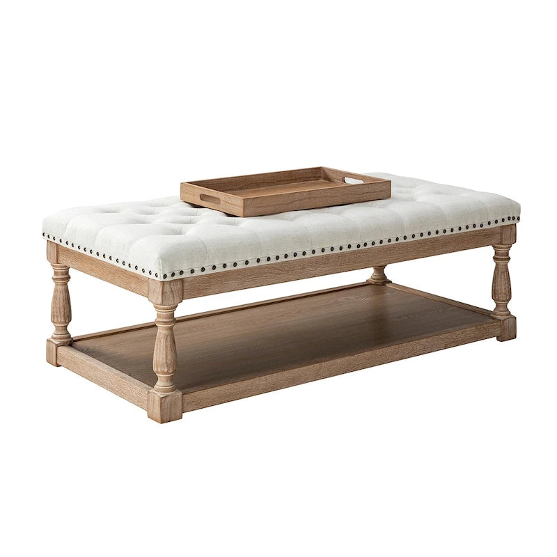 Upholstered Traditional Rectangular Cocktail Ottoman with a Tray