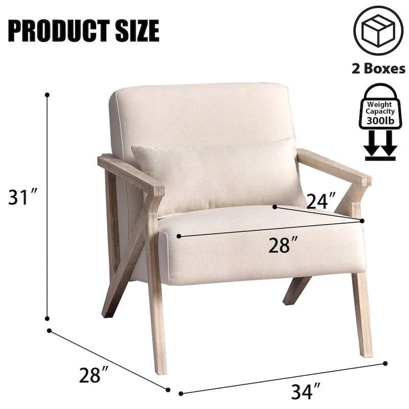 Accent Armchair Solid Hardwood Upholstered for Living Room