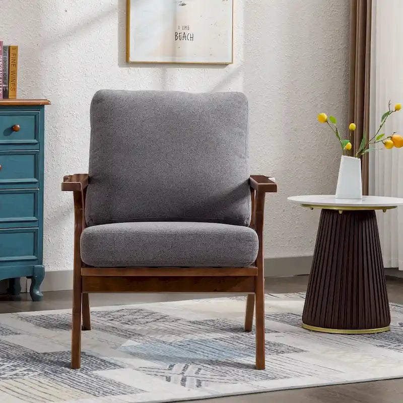 Upholstered Leather Accent Armchair with Solid Wood Frame and Removable Cushions