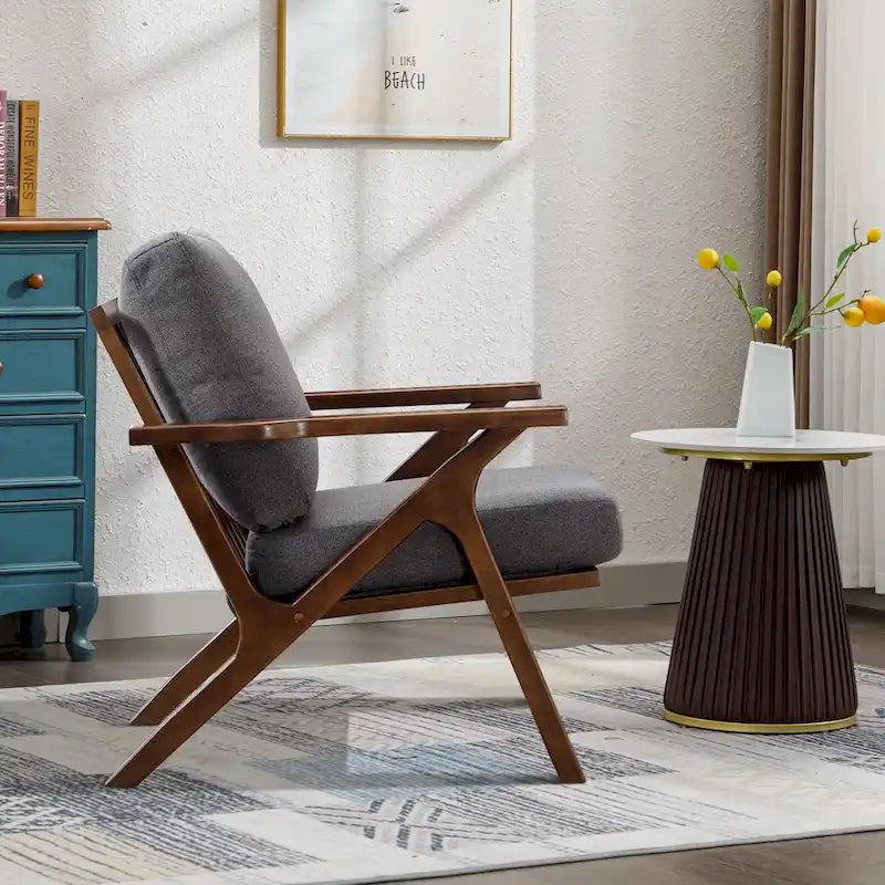 Upholstered Leather Accent Armchair with Solid Wood Frame and Removable Cushions