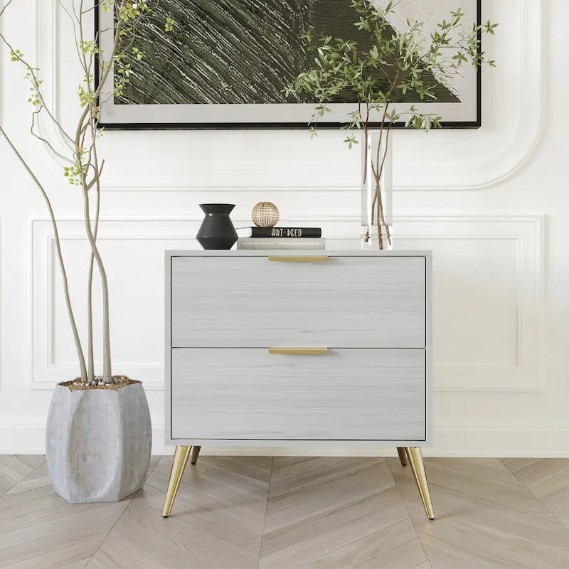 Contemporary 2-Drawers Wooden Nightstand