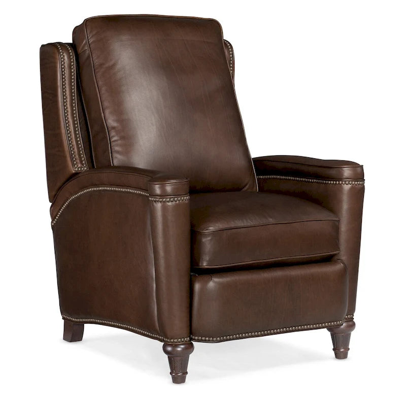 Top-Grain Leather Manual Push Back Recliner with Nailhead Trim