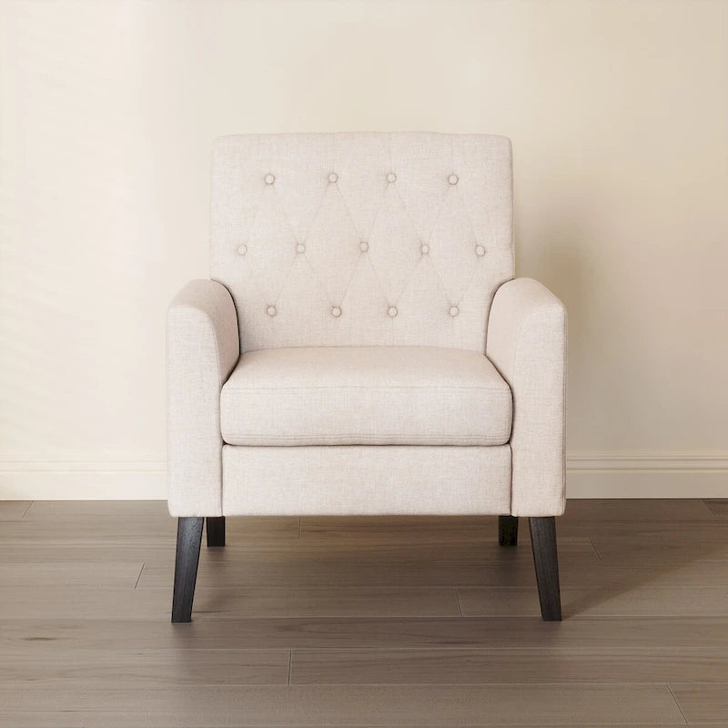 Mid-Century Modern Upholstered Linen Fabric Button Tufted Accent Chair - 28.5 W X 27.25 D X 33.75 H