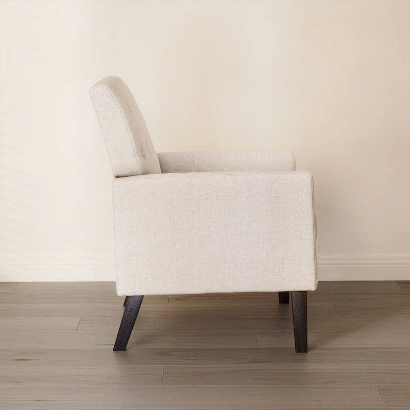 Mid-Century Modern Upholstered Linen Fabric Button Tufted Accent Chair - 28.5 W X 27.25 D X 33.75 H