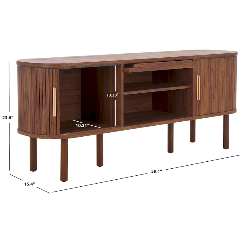 Media Stand with Tambour & Glass Lift Door, 59W x 15D x 24H