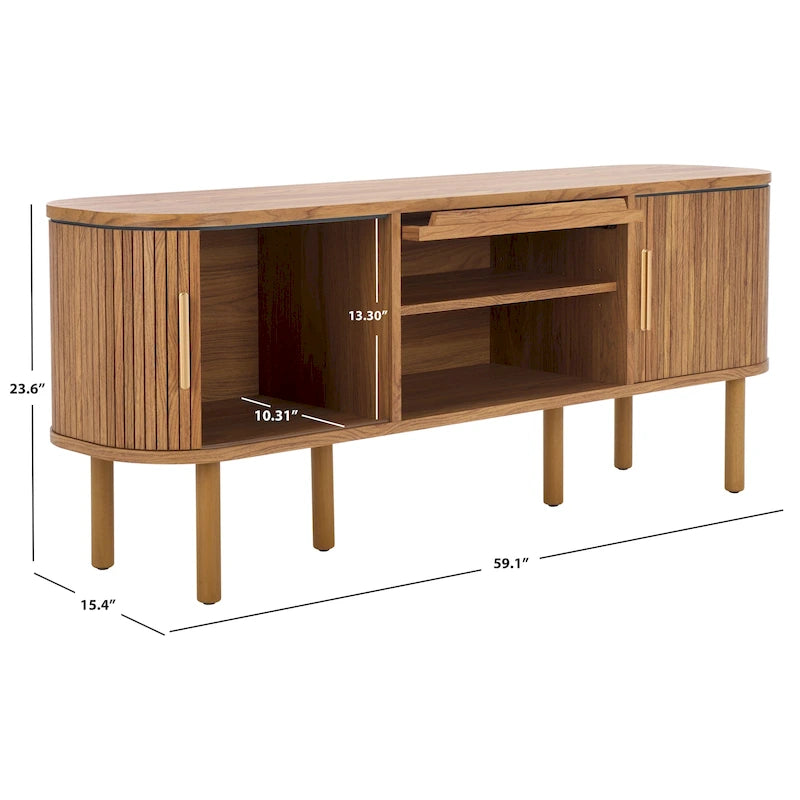 Media Stand with Tambour & Glass Lift Door, 59W x 15D x 24H