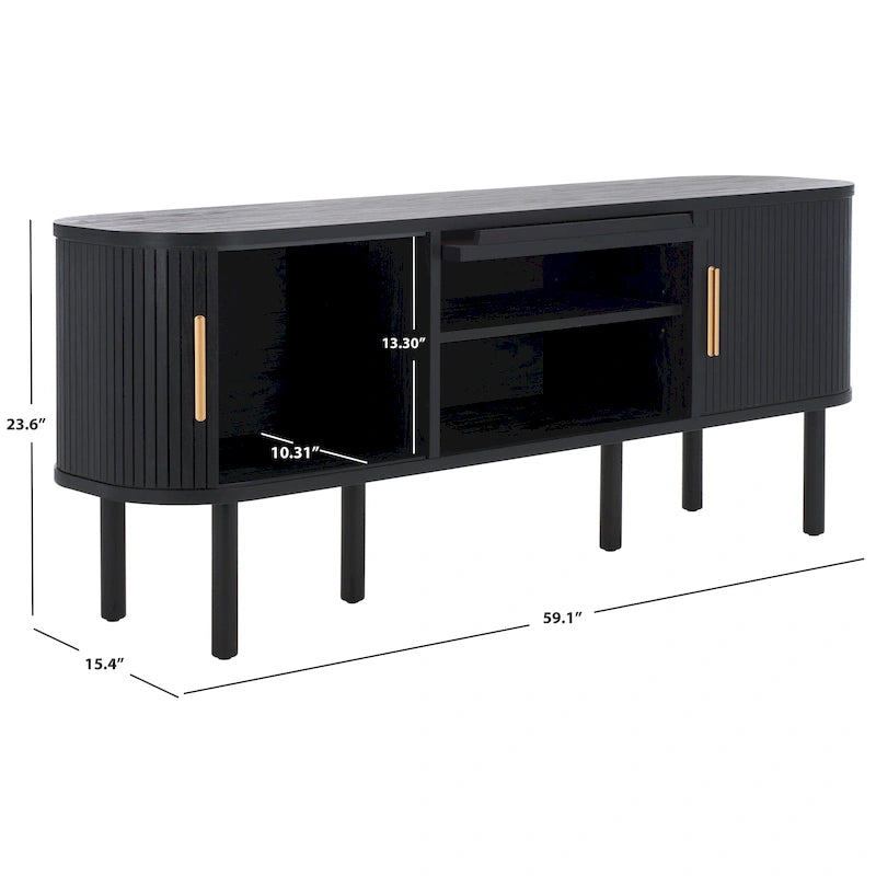 Media Stand with Tambour & Glass Lift Door, 59W x 15D x 24H