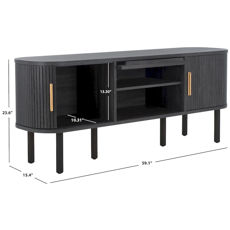 Media Stand with Tambour & Glass Lift Door, 59W x 15D x 24H