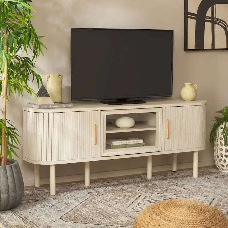Media Stand with Tambour & Glass Lift Door, 59W x 15D x 24H