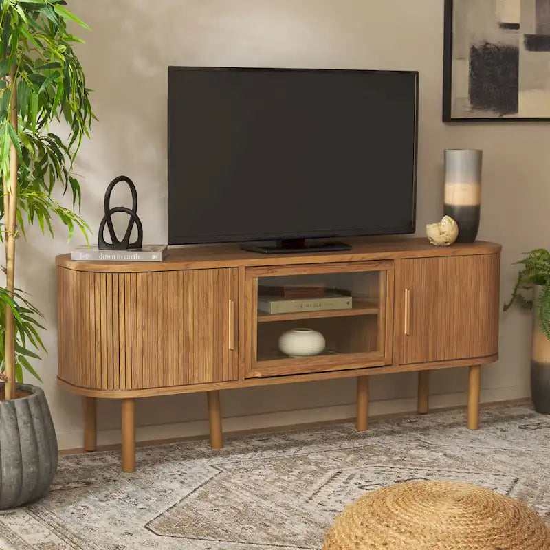 Media Stand with Tambour & Glass Lift Door, 59W x 15D x 24H
